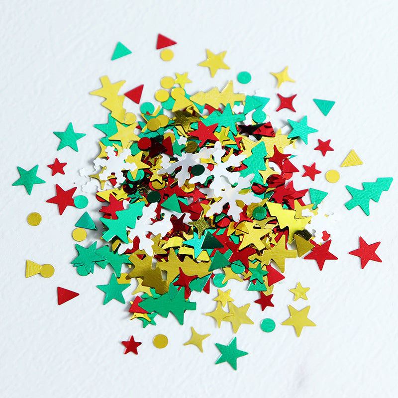 Christmas Sequins - Thin 3 Colors Multiple Patterns Christmas Tree Pentagram Cruciform Star Triangle Round 3D Holographic Colorful Nail Art Glitter Supplies for Nails DIY Decorations