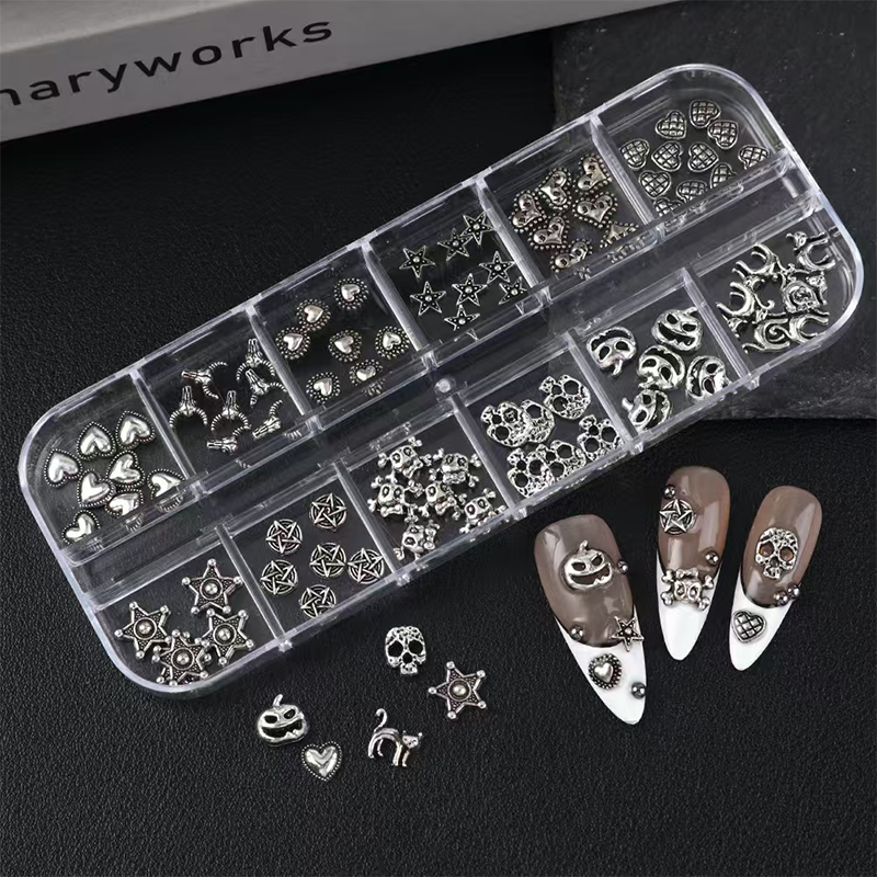 Halloween Alloy Charm - 12-Grid Metallic Alloy Nail Accessories Easy-to-Apply for Creative Eye-Catching Manicures