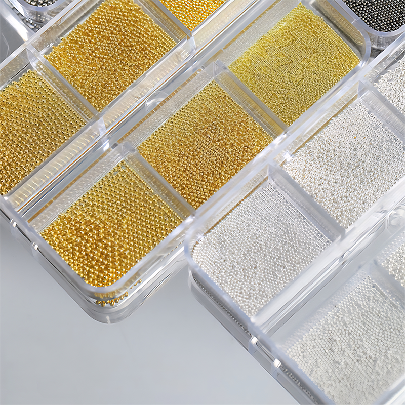 Metal Caviar Bead - 6-Grid 0.5 0.8 1.0mm Mini Small Nail Beads Metallic Alloy Nail 3D Art Accessories Charms and Gems Ball Gold Rhinestones Easy-to-Apply for Beginner Professional Creative Eye-Catching Manicures