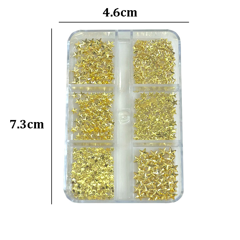 Pentagram Charm - 6-Grid Metallic Alloy Star Nail 3D Art Accessories Easy-to-Apply for Beginner Professional Creative Eye-Catching Manicures