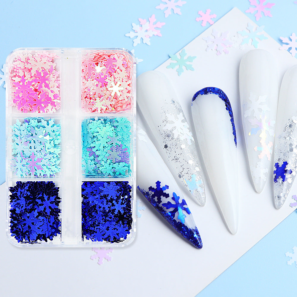 Snowflake Sequins - Thin Two Styles of Snowflakes 3 Metallic Gloss Colors 3D Holographic Colorful Nail Art Glitter Supplies for Nails DIY Decorations