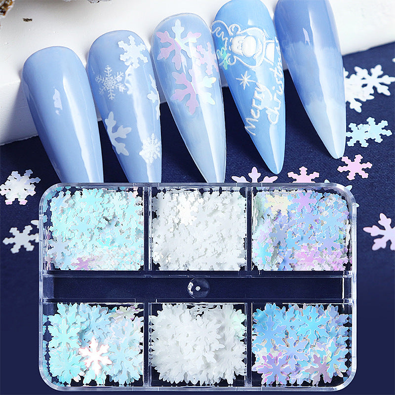 Snowflake Sequins - Thin Two Styles of Snowflakes 3 Metallic Gloss Colors 3D Holographic Colorful Nail Art Glitter Supplies for Nails DIY Decorations