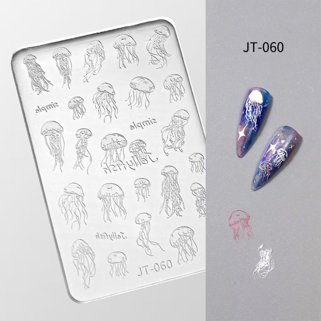 Ocean Silicone Mold - Shallow Groove for 3D Effect Embossed Stickers, Nail Art Decoration Carving Templates for DIY Precise Pattern
