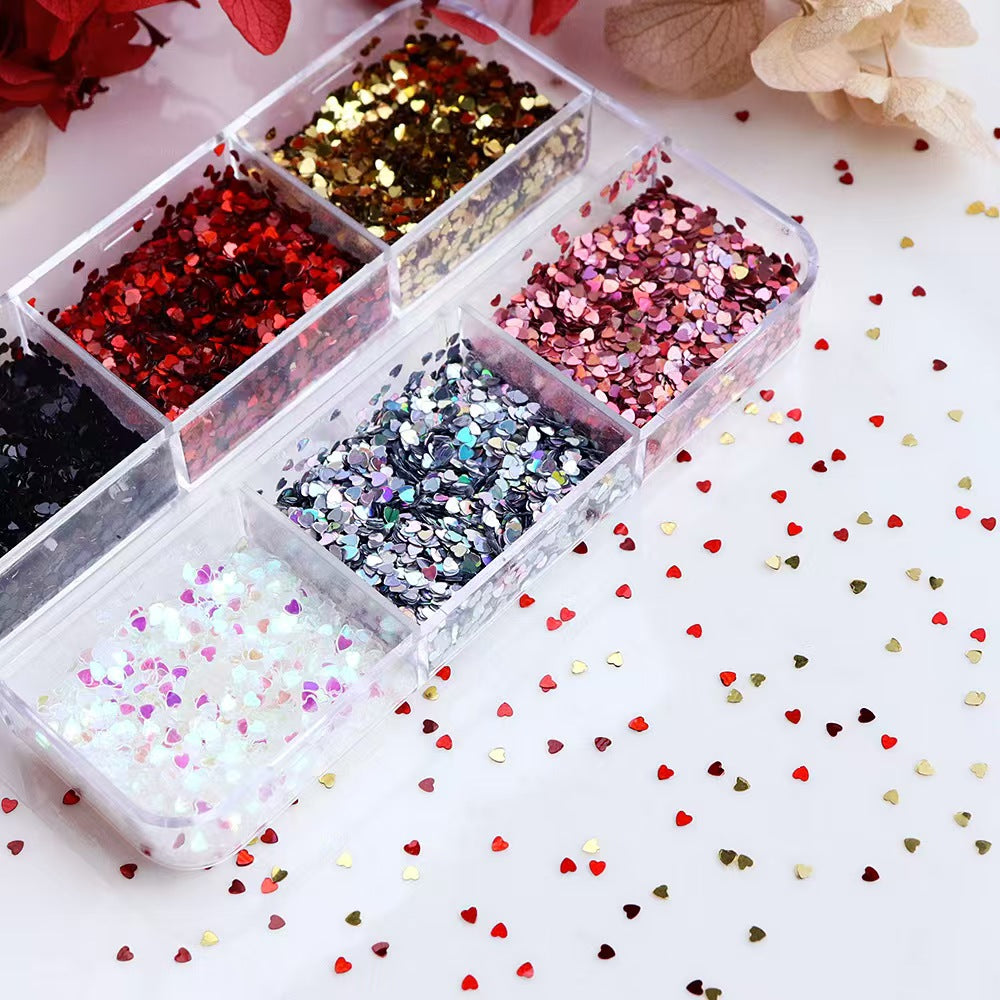 Heart Sequins - Thin 1mm 6 Metallic Gloss Colors 3D Holographic Colorful Nail Art Glitter Supplies for Nails DIY Decorations