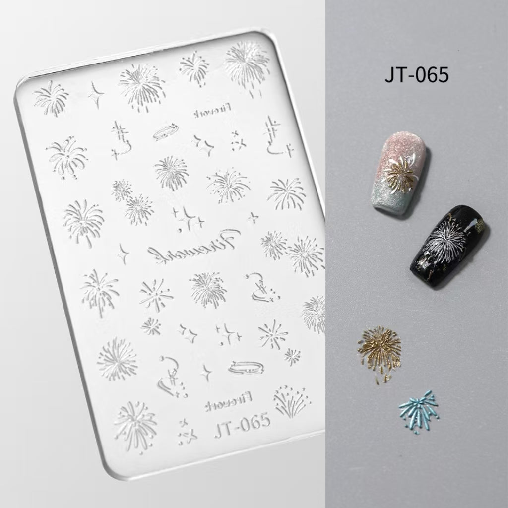 Fireworks Silicone Mold - Shallow Groove for 3D Effect Embossed Stickers, Nail Art Decoration Carving Templates for DIY Precise Pattern