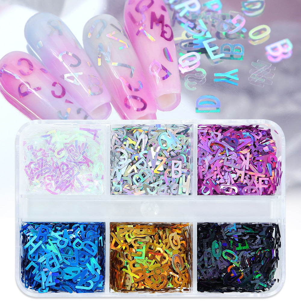Letter Sequins - Thin 6  Dopamine / Laser Colors 3D Holographic Colorful Nail Art Glitter Supplies for Nails DIY Decorations
