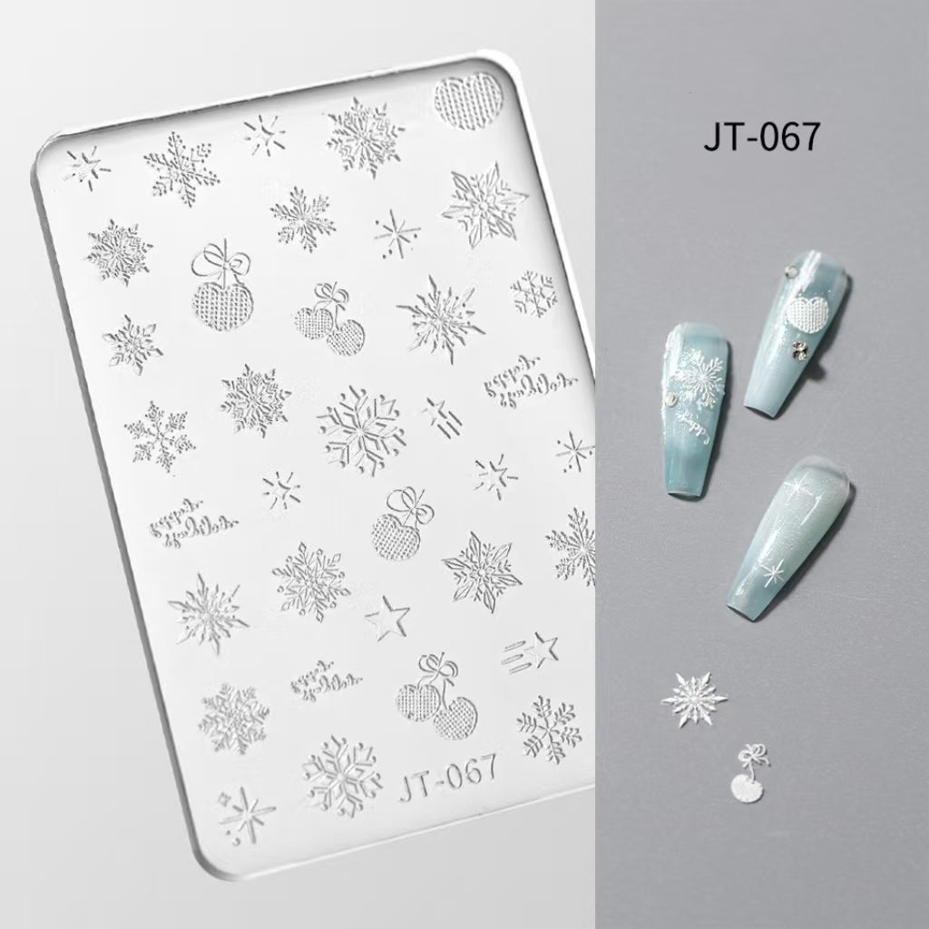 Snowflake 3D Shallow Embossed Mold - Sweater Cherry Cute Style 3D Nail Art Sticker Effect Silicone Groove Carving Templates for DIY Precise Pattern