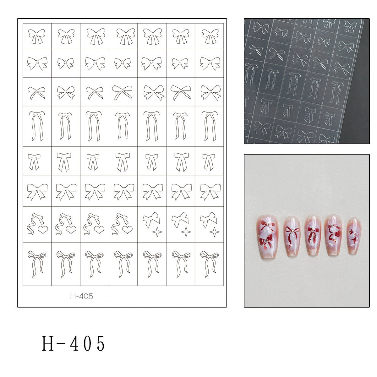 Bow Guide Stickers - Classic Cute Style Patterns Self-adhesive Reusable Gel Airbrush Nail Stencils Decals Templates Supplies Vinyl for beginners easy DIY Manicure