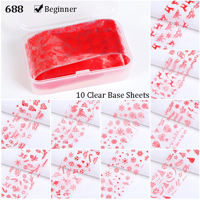Christmas Foil Transfer - 10 Rolls/Box Nail Art Stickers Snowflake Christmas Tree Santa Claus Laser Colorful Prints Decals for DIY Decorations Supplies Design