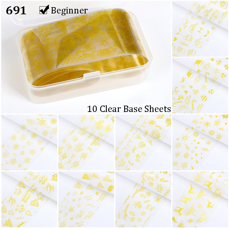 Christmas Foil Transfer - 10 Rolls/Box Nail Art Stickers Snowflake Christmas Tree Santa Claus Laser Colorful Prints Decals for DIY Decorations Supplies Design