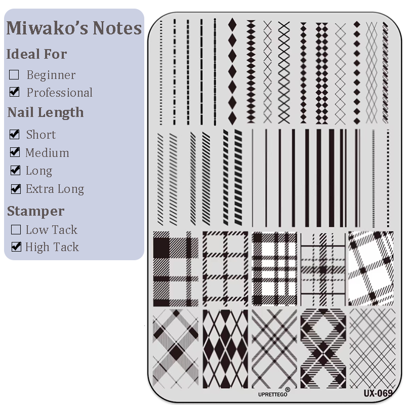 Plaid Stamping Plate - Argyle Houndstooth Nail Art for DIY Manicure Salon Design Supplies Tools
