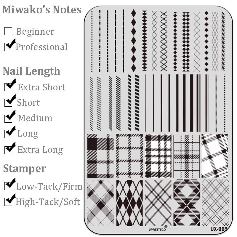 Plaid Stamping Plate - Argyle Houndstooth Nail Art for DIY Manicure Salon Design Supplies Tools