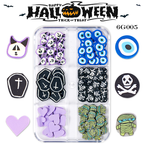 Halloween Polymer Slices - 6 Grids Multiple Shape 3D Nail Art Charms Supplies for Nails DIY Decorations