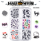 Halloween Polymer Slices - 6 Grids Multiple Shape 3D Nail Art Charms Supplies for Nails DIY Decorations