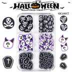 Halloween Polymer Slices - 6 Grids Multiple Shape 3D Nail Art Charms Supplies for Nails DIY Decorations