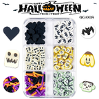 Halloween Polymer Slices - 6 Grids Multiple Shape 3D Nail Art Charms Supplies for Nails DIY Decorations