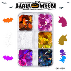 Halloween Sequins - 6 Grids Ultra-Thin Zero-Lift Engineering Multiple Shape Round Square Diamond Triangle Nail Art Glitter Supplies for Nails DIY Decorations