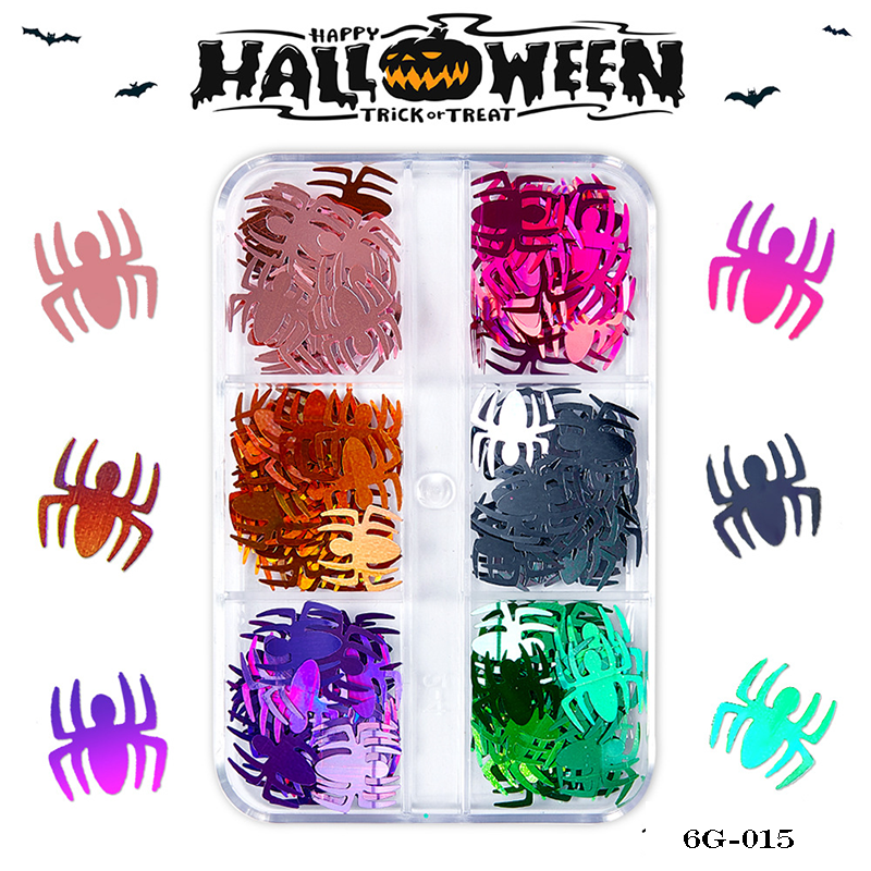 Halloween Sequins - 6 Grids Ultra-Thin Zero-Lift Engineering Multiple Shape Round Square Diamond Triangle Nail Art Glitter Supplies for Nails DIY Decorations
