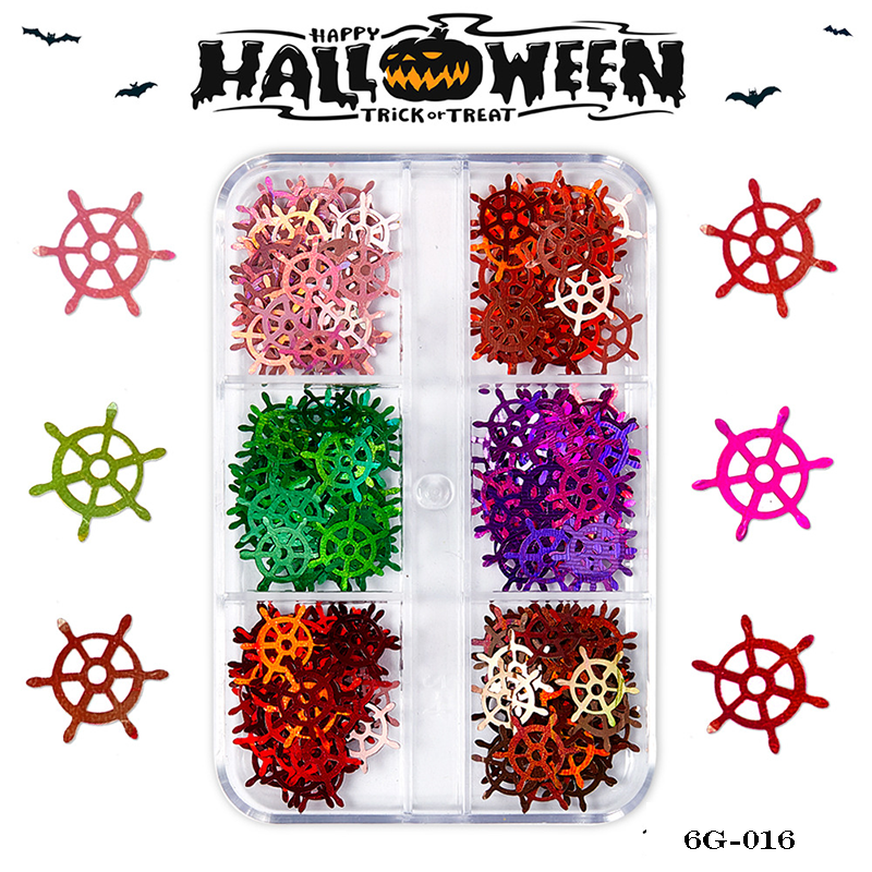 Halloween Sequins - 6 Grids Ultra-Thin Zero-Lift Engineering Multiple Shape Round Square Diamond Triangle Nail Art Glitter Supplies for Nails DIY Decorations