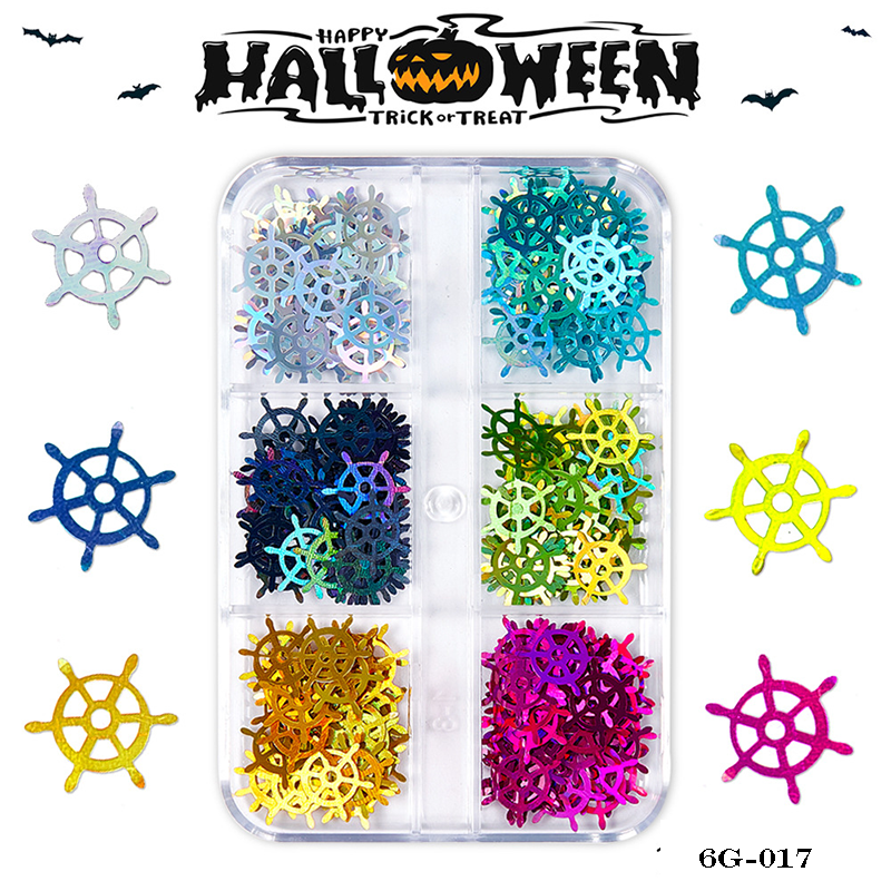Halloween Sequins - 6 Grids Ultra-Thin Zero-Lift Engineering Multiple Shape Round Square Diamond Triangle Nail Art Glitter Supplies for Nails DIY Decorations