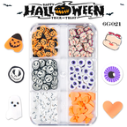 Halloween Polymer Slices - 6 Grids Multiple Shape 3D Nail Art Charms Supplies for Nails DIY Decorations