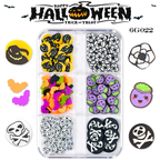 Halloween Polymer Slices - 6 Grids Multiple Shape 3D Nail Art Charms Supplies for Nails DIY Decorations