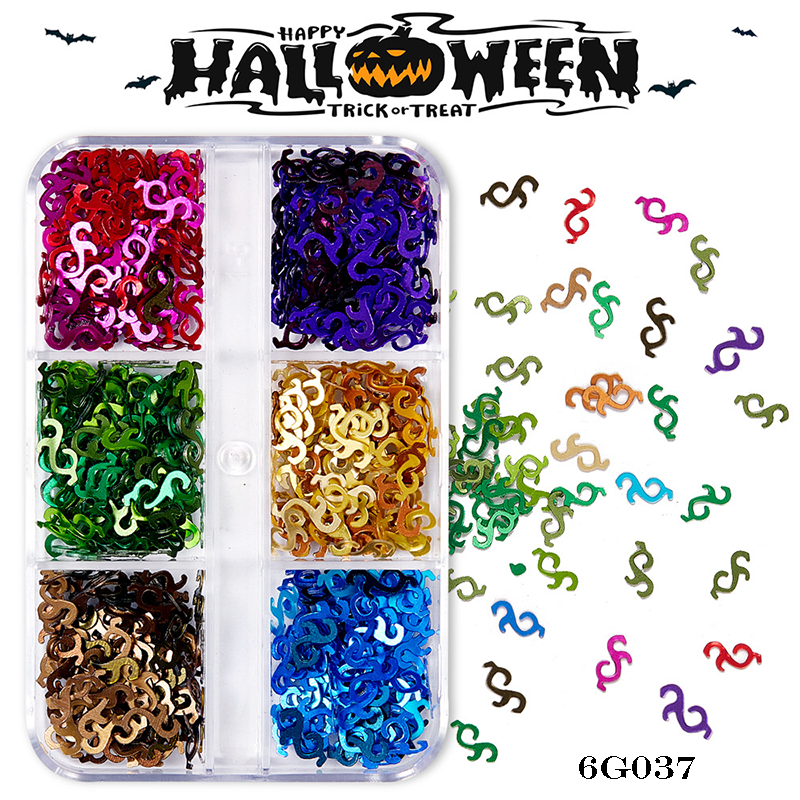 Halloween Chunky Sequins - 6 Grids Nail Art Glitter Supplies for Nails DIY Decorations