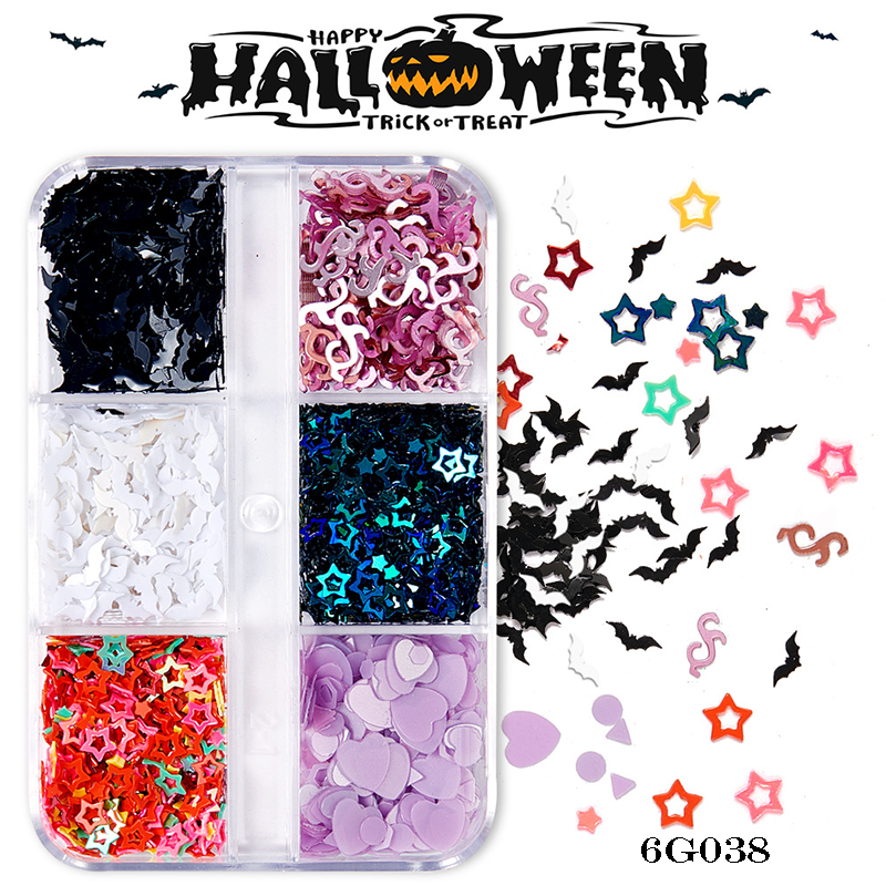 Halloween Chunky Sequins - 6 Grids Nail Art Glitter Supplies for Nails DIY Decorations