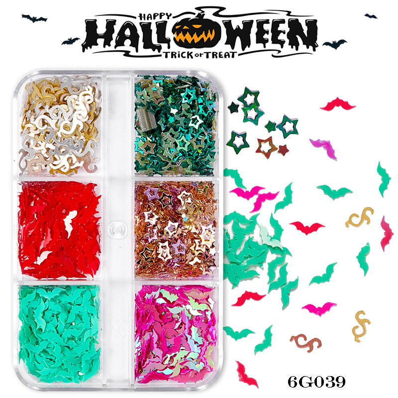 Halloween Chunky Sequins - 6 Grids Nail Art Glitter Supplies for Nails DIY Decorations