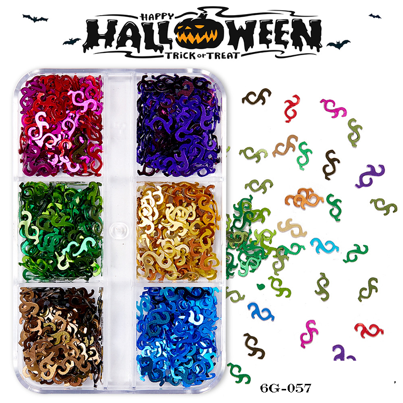 Halloween Sequins - 6 Grids Ultra-Thin Zero-Lift Engineering Multiple Shape Round Square Diamond Triangle Nail Art Glitter Supplies for Nails DIY Decorations