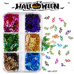 Halloween Sequins - 6 Grids Ultra-Thin Zero-Lift Engineering Multiple Shape Round Square Diamond Triangle Nail Art Glitter Supplies for Nails DIY Decorations