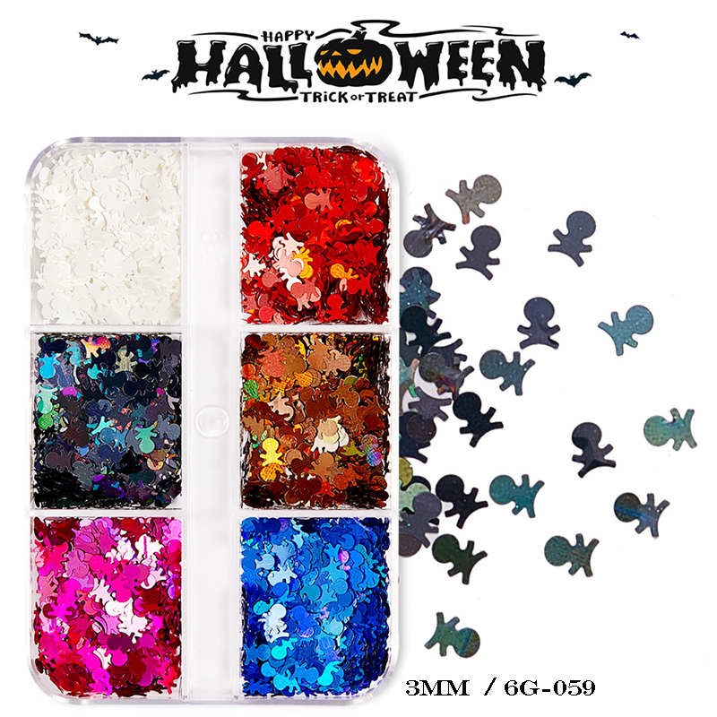 Halloween Sequins - 6 Grids Ultra-Thin Zero-Lift Engineering Multiple Shape Round Square Diamond Triangle Nail Art Glitter Supplies for Nails DIY Decorations