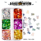 Halloween Sequins - 6 Grids Ultra-Thin Zero-Lift Engineering Multiple Shape Round Square Diamond Triangle Nail Art Glitter Supplies for Nails DIY Decorations
