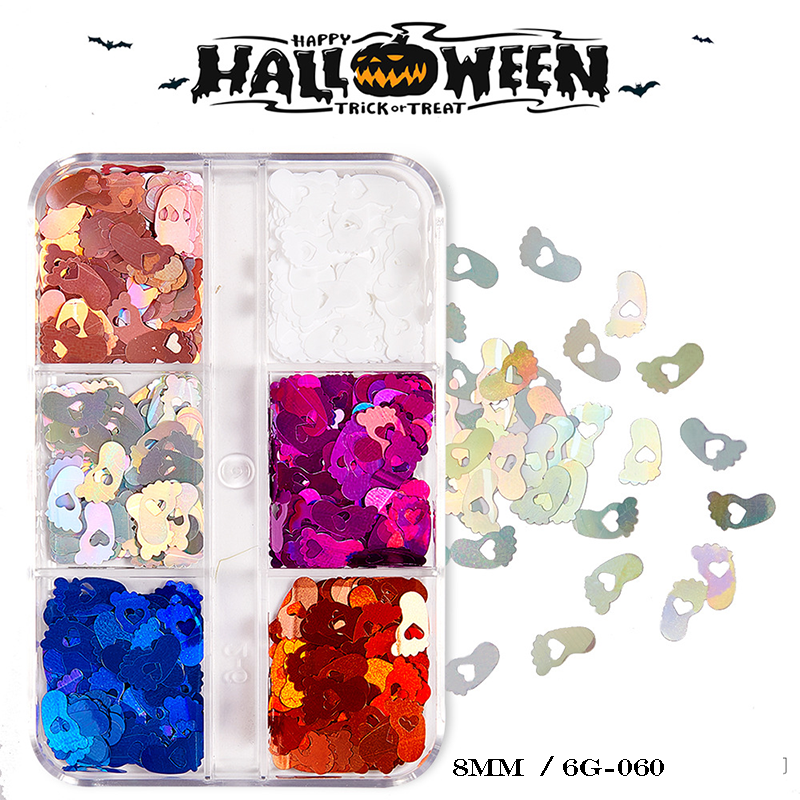 Halloween Sequins - 6 Grids Ultra-Thin Zero-Lift Engineering Multiple Shape Round Square Diamond Triangle Nail Art Glitter Supplies for Nails DIY Decorations
