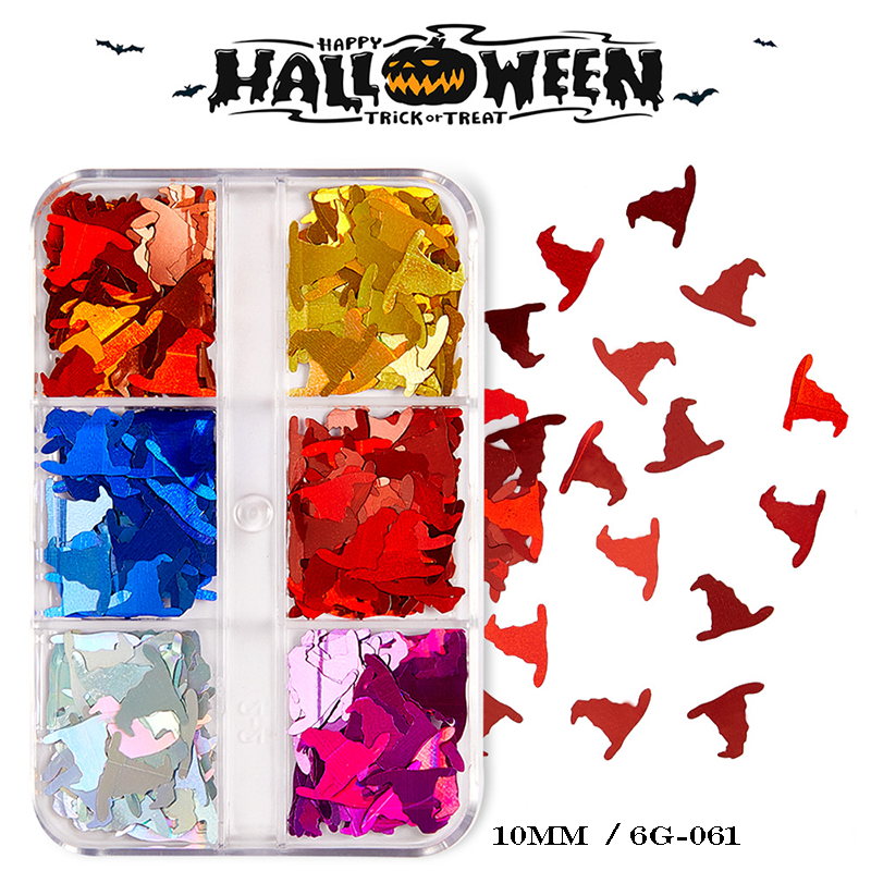 Halloween Sequins - 6 Grids Ultra-Thin Zero-Lift Engineering Multiple Shape Round Square Diamond Triangle Nail Art Glitter Supplies for Nails DIY Decorations
