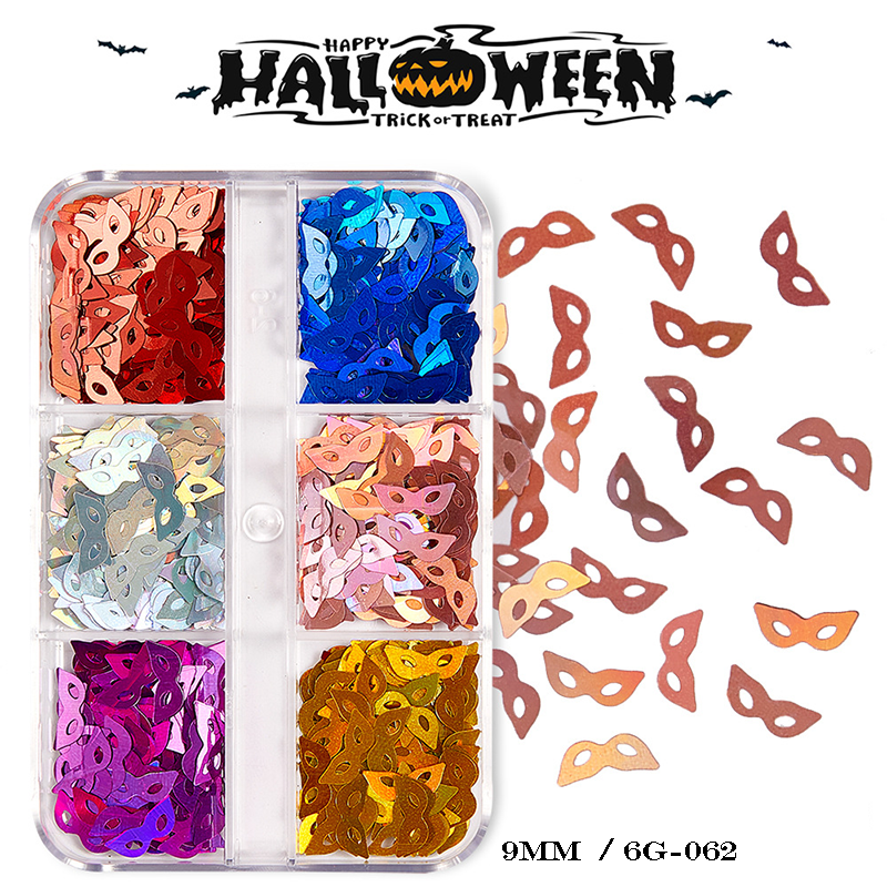 Halloween Sequins - 6 Grids Ultra-Thin Zero-Lift Engineering Multiple Shape Round Square Diamond Triangle Nail Art Glitter Supplies for Nails DIY Decorations