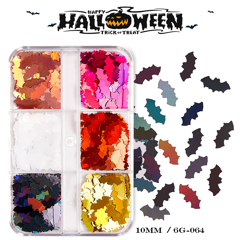 Halloween Sequins - 6 Grids Ultra-Thin Zero-Lift Engineering Multiple Shape Round Square Diamond Triangle Nail Art Glitter Supplies for Nails DIY Decorations