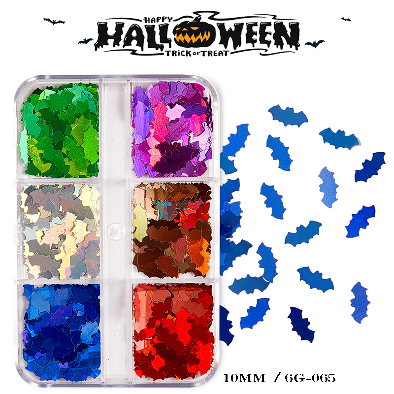 Halloween Sequins - 6 Grids Ultra-Thin Zero-Lift Engineering Multiple Shape Round Square Diamond Triangle Nail Art Glitter Supplies for Nails DIY Decorations