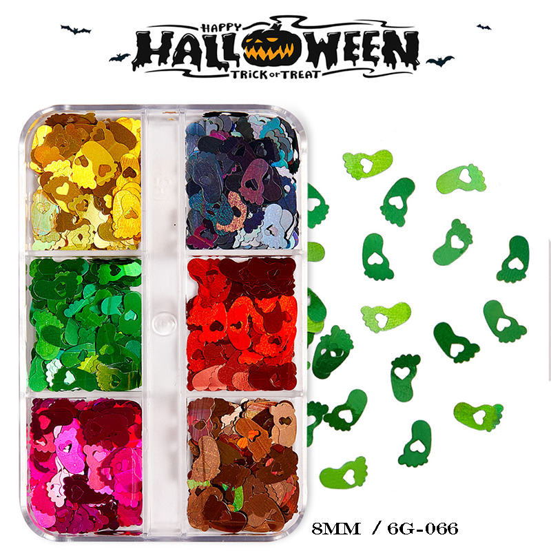 Halloween Sequins - 6 Grids Ultra-Thin Zero-Lift Engineering Multiple Shape Round Square Diamond Triangle Nail Art Glitter Supplies for Nails DIY Decorations