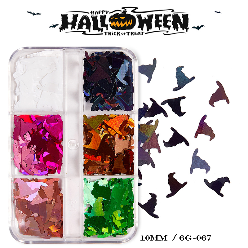 Halloween Sequins - 6 Grids Ultra-Thin Zero-Lift Engineering Multiple Shape Round Square Diamond Triangle Nail Art Glitter Supplies for Nails DIY Decorations