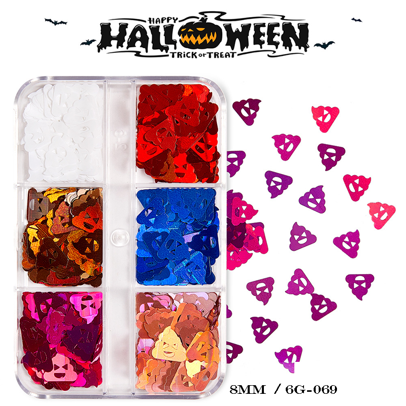 Halloween Sequins - 6 Grids Ultra-Thin Zero-Lift Engineering Multiple Shape Round Square Diamond Triangle Nail Art Glitter Supplies for Nails DIY Decorations