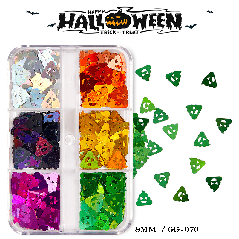 Halloween Sequins - 6 Grids Ultra-Thin Zero-Lift Engineering Multiple Shape Round Square Diamond Triangle Nail Art Glitter Supplies for Nails DIY Decorations