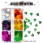 Halloween Sequins - 6 Grids Ultra-Thin Zero-Lift Engineering Multiple Shape Round Square Diamond Triangle Nail Art Glitter Supplies for Nails DIY Decorations