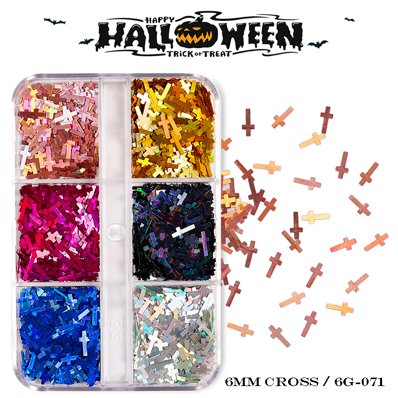 Halloween Sequins - 6 Grids Ultra-Thin Zero-Lift Engineering Multiple Shape Round Square Diamond Triangle Nail Art Glitter Supplies for Nails DIY Decorations