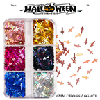 Halloween Sequins - 6 Grids Ultra-Thin Zero-Lift Engineering Multiple Shape Round Square Diamond Triangle Nail Art Glitter Supplies for Nails DIY Decorations