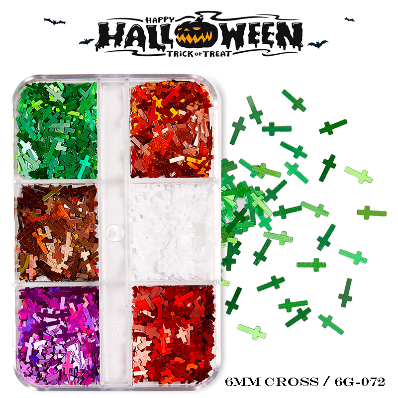 Halloween Sequins - 6 Grids Ultra-Thin Zero-Lift Engineering Multiple Shape Round Square Diamond Triangle Nail Art Glitter Supplies for Nails DIY Decorations