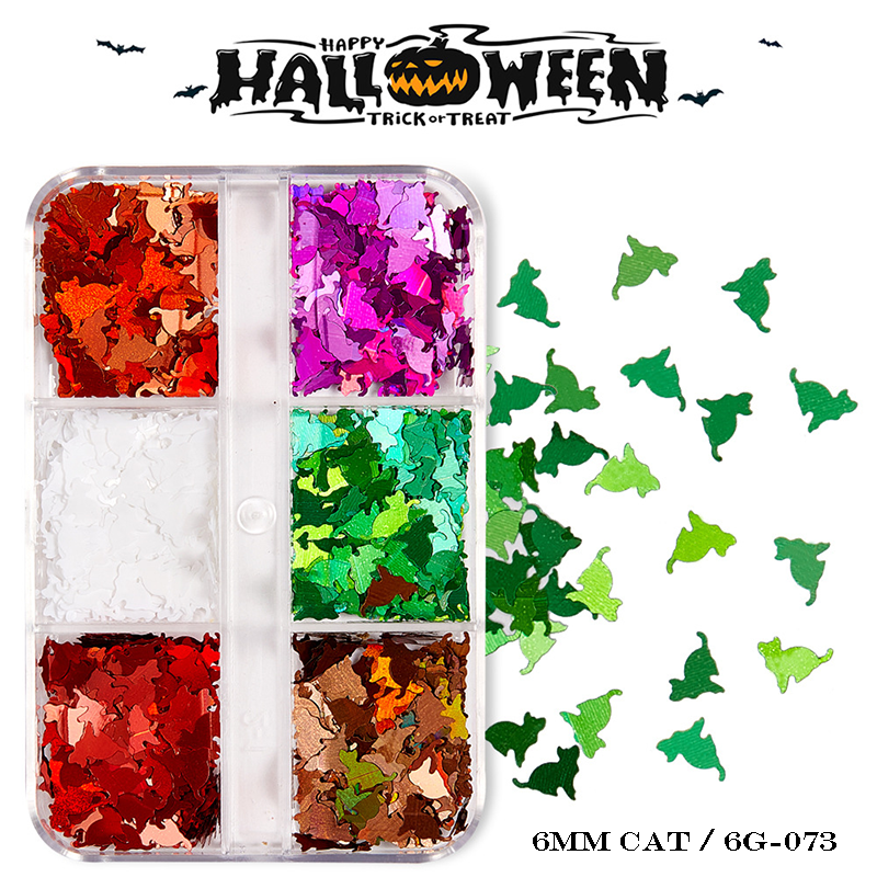 Halloween Sequins - 6 Grids Ultra-Thin Zero-Lift Engineering Multiple Shape Round Square Diamond Triangle Nail Art Glitter Supplies for Nails DIY Decorations