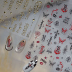 3D Stickers - Metallic Sheen Cross Snake Skull Self-Adhesive Gothic Dark Romance Decals for Nail Art Decoration