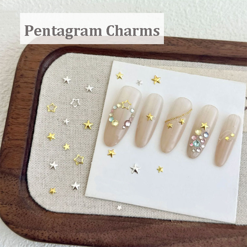 Pentagram Charm - 6-Grid Metallic Alloy Star Nail 3D Art Accessories Easy-to-Apply for Beginner Professional Creative Eye-Catching Manicures