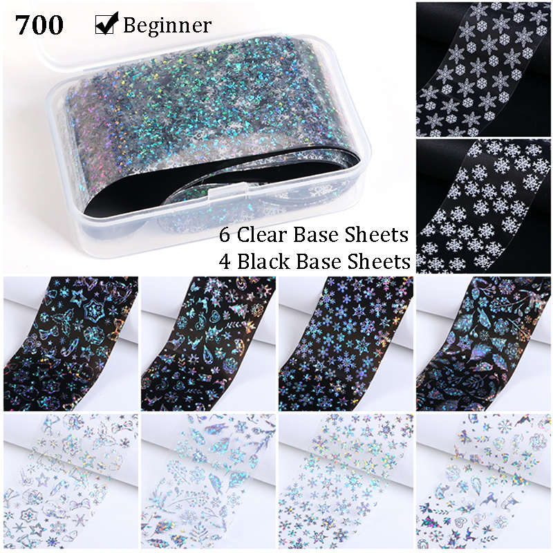 Christmas Foil Transfer - 10 Rolls/Box Nail Art Stickers Snowflake Christmas Tree Santa Claus Laser Colorful Prints Decals for DIY Decorations Supplies Design
